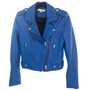 IRO Luigaspe Lamb Leather Moto Jacket in Blue FR 40 / US 8